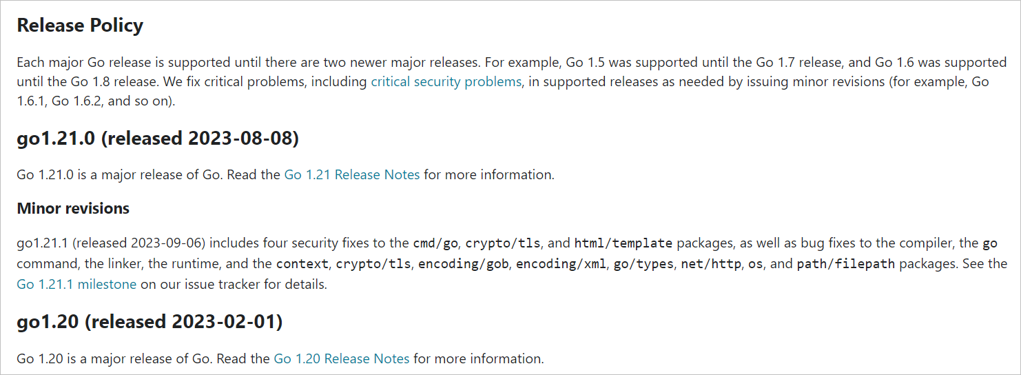 "golang release"